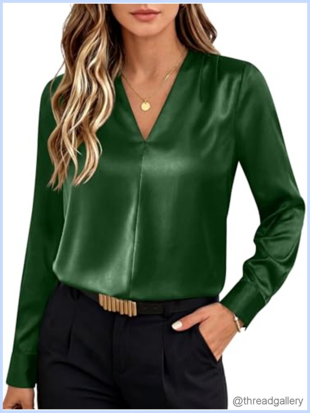 Satin V-Neck Long Sleeve Blouse